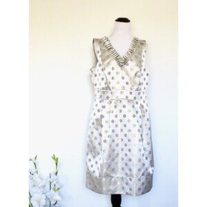 Eliza J Metallic Gold Polka Dot Cocktail Dress Silver Gold SZ 12